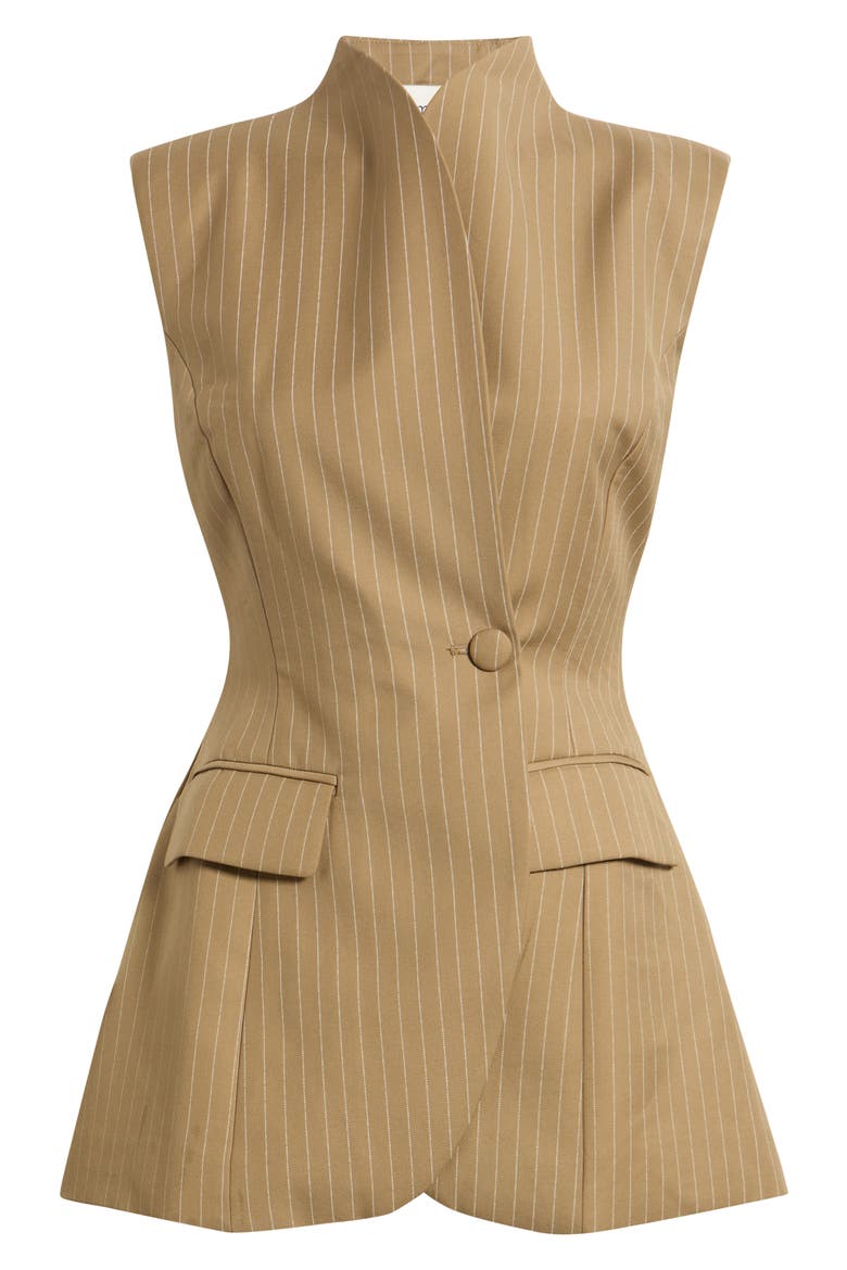 Pinstripe Sleeveless Blazer, Main, color, CAMEL
