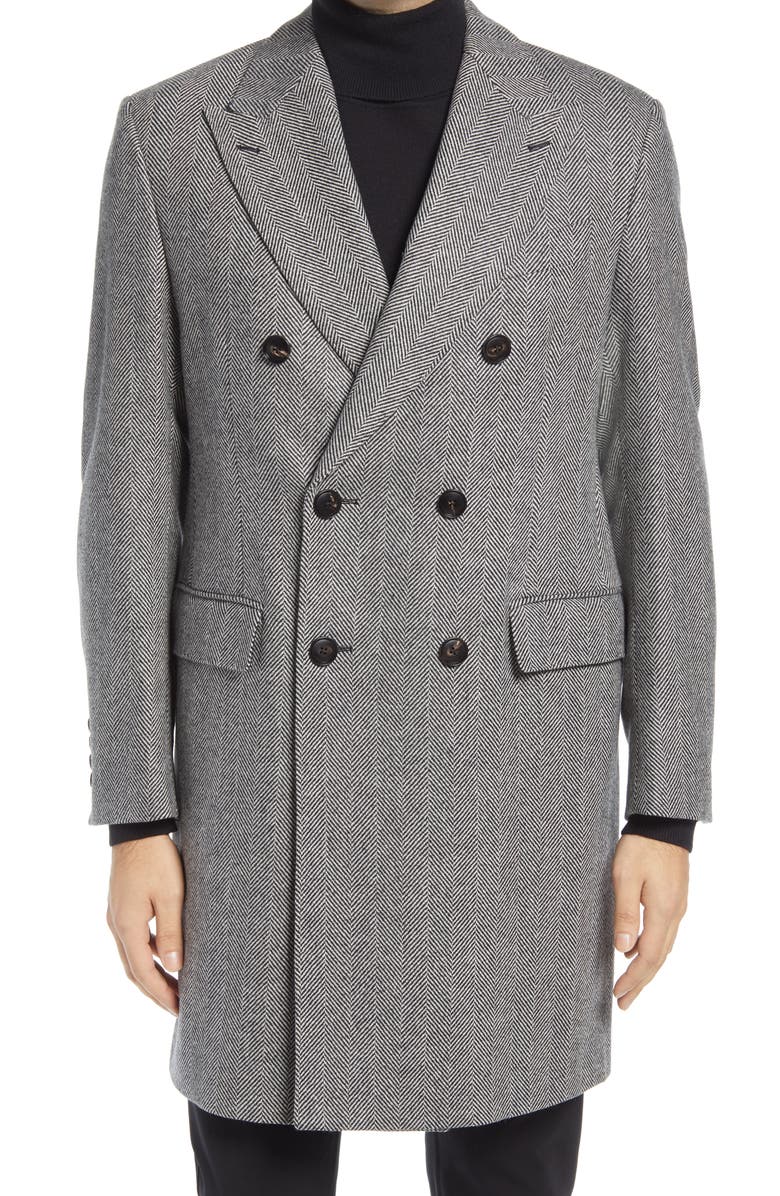 Cardinal of Canada Sheppard Herringbone Wool Double Breasted Overcoat, Alternate, color, 