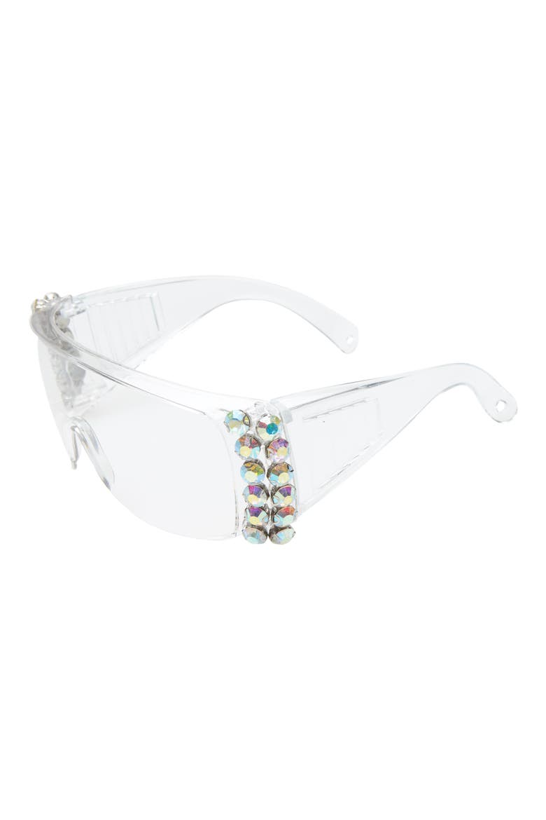 Crystal Embellished Shield Safety Glasses, Alternate, color, SILVER/ CLEAR