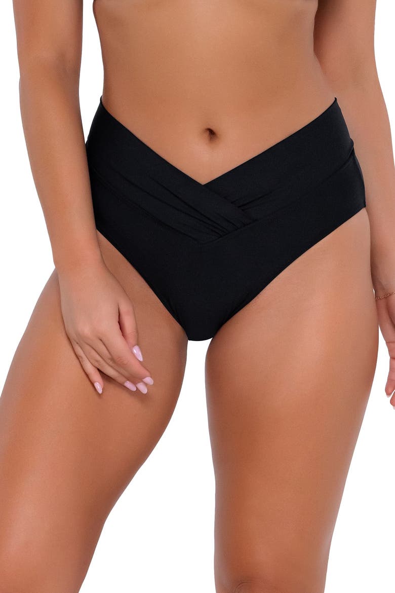 Summer Lovin' V-Front Bikini Swim Bottoms, Alternate, color, Black