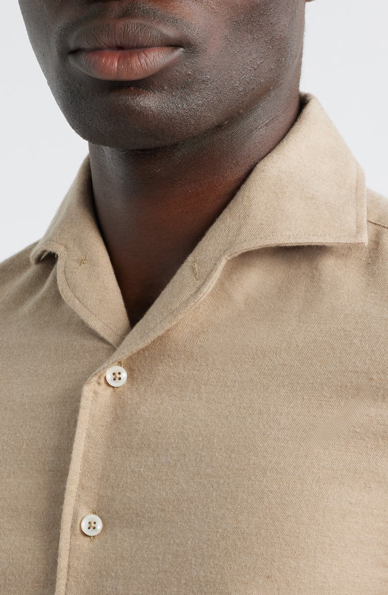 Aurélien Slim Fit Camp Collar Cotton & Cashmere Flannel Button-Up Shirt, Alternate, color, Beige