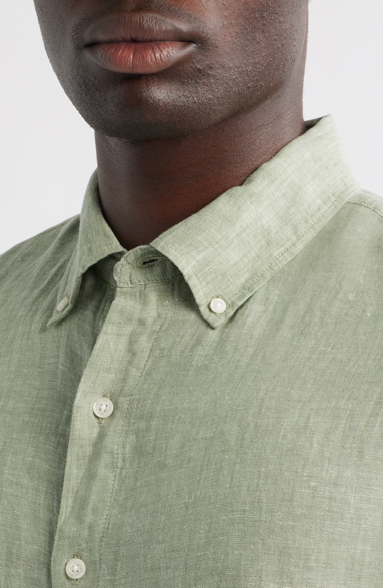 Bonobos Riviera Slim Fit Linen Button-Down Shirt, Alternate, color, Solid Linen C29 - Green