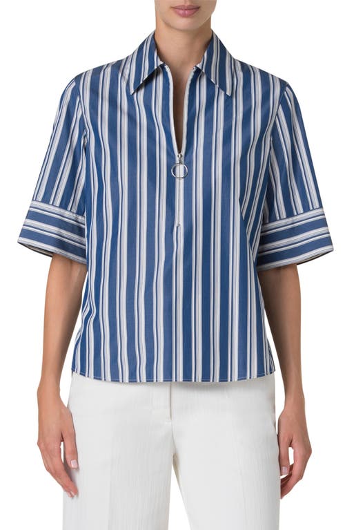 AKRIS PUNTO AKRIS PUNTO STRIPE HALF ZIP COTTON SHIRT
