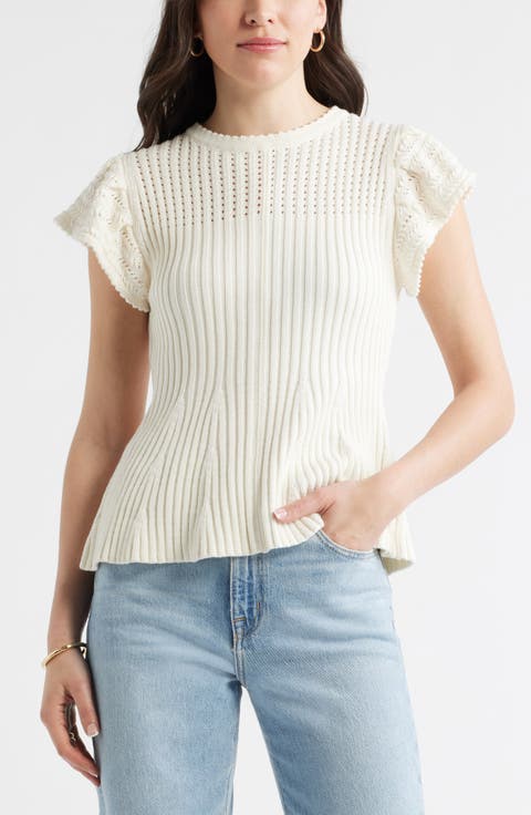 Flutter Sleeve Linen Blend Sweater