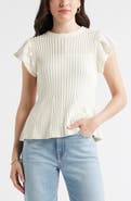 Caslon® Flutter Sleeve Pima Cotton Sweater