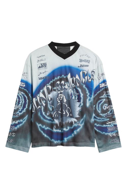 Jungles Boxy Moto Mesh Jersey Top In Blue