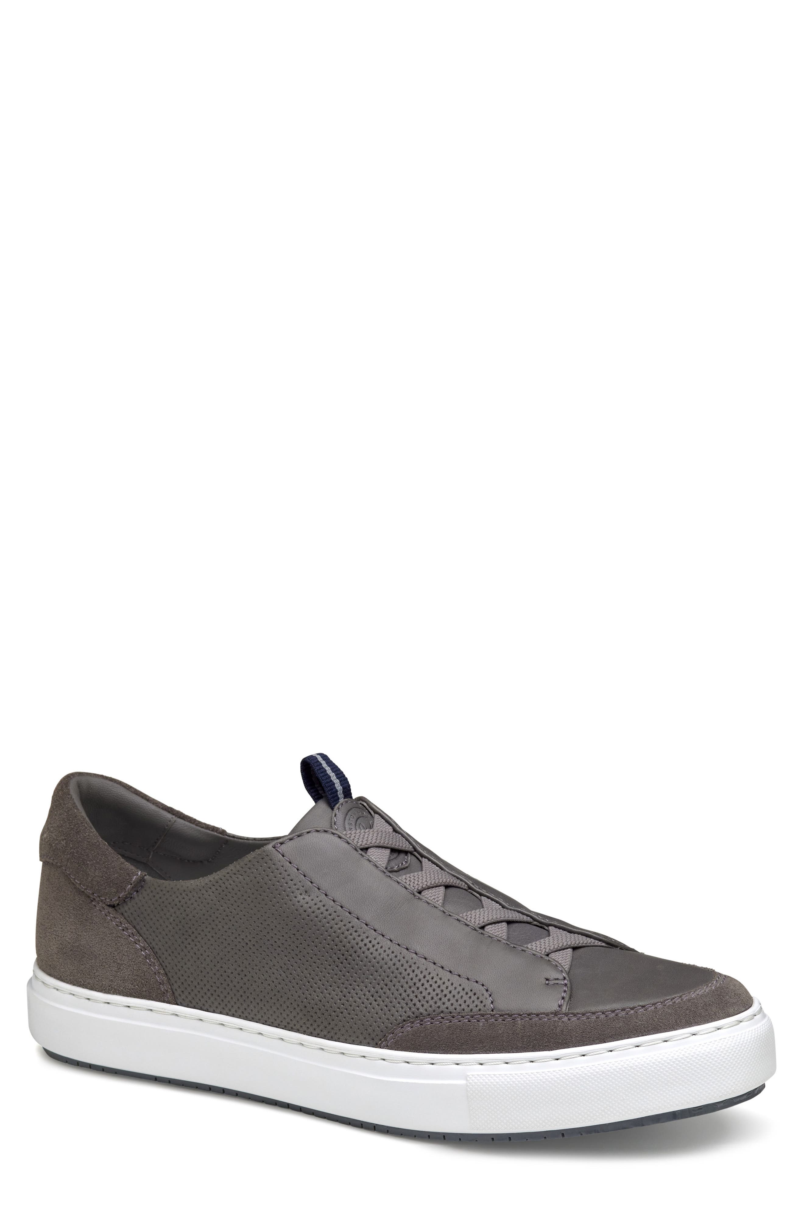 Johnston & Murphy Anson Stretch Water Resistant Sneaker, Main, color, Gray English Suede/ Sheepskin