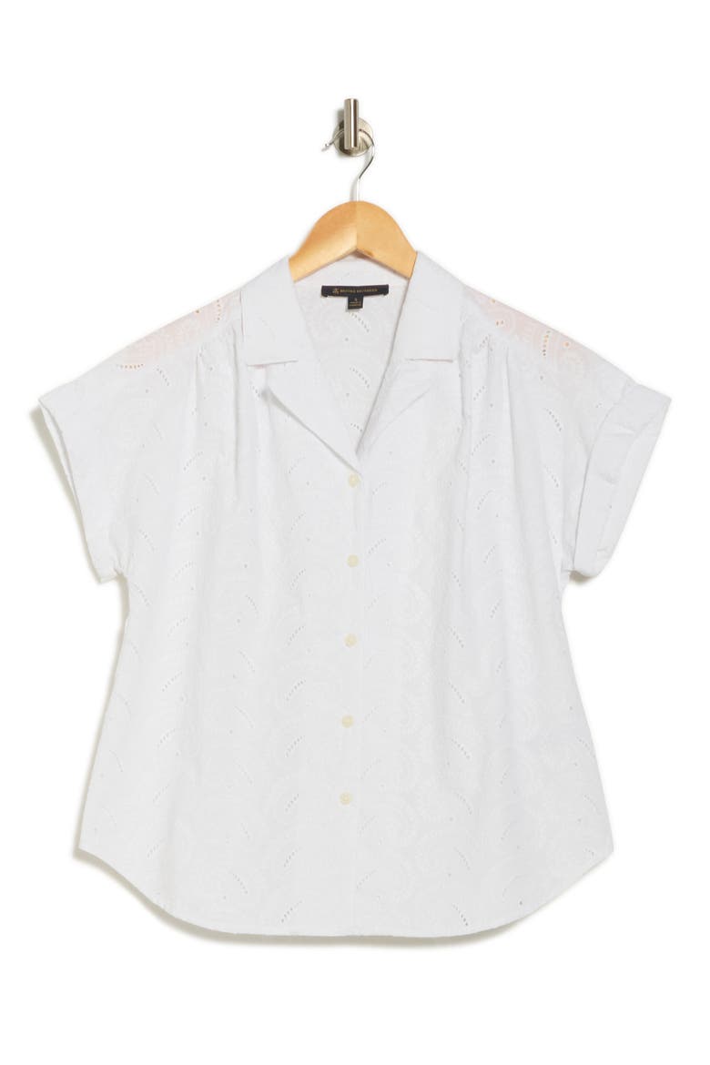 Paisley Eyelet Cotton Poplin Camp Shirt, Alternate, color, WHITE