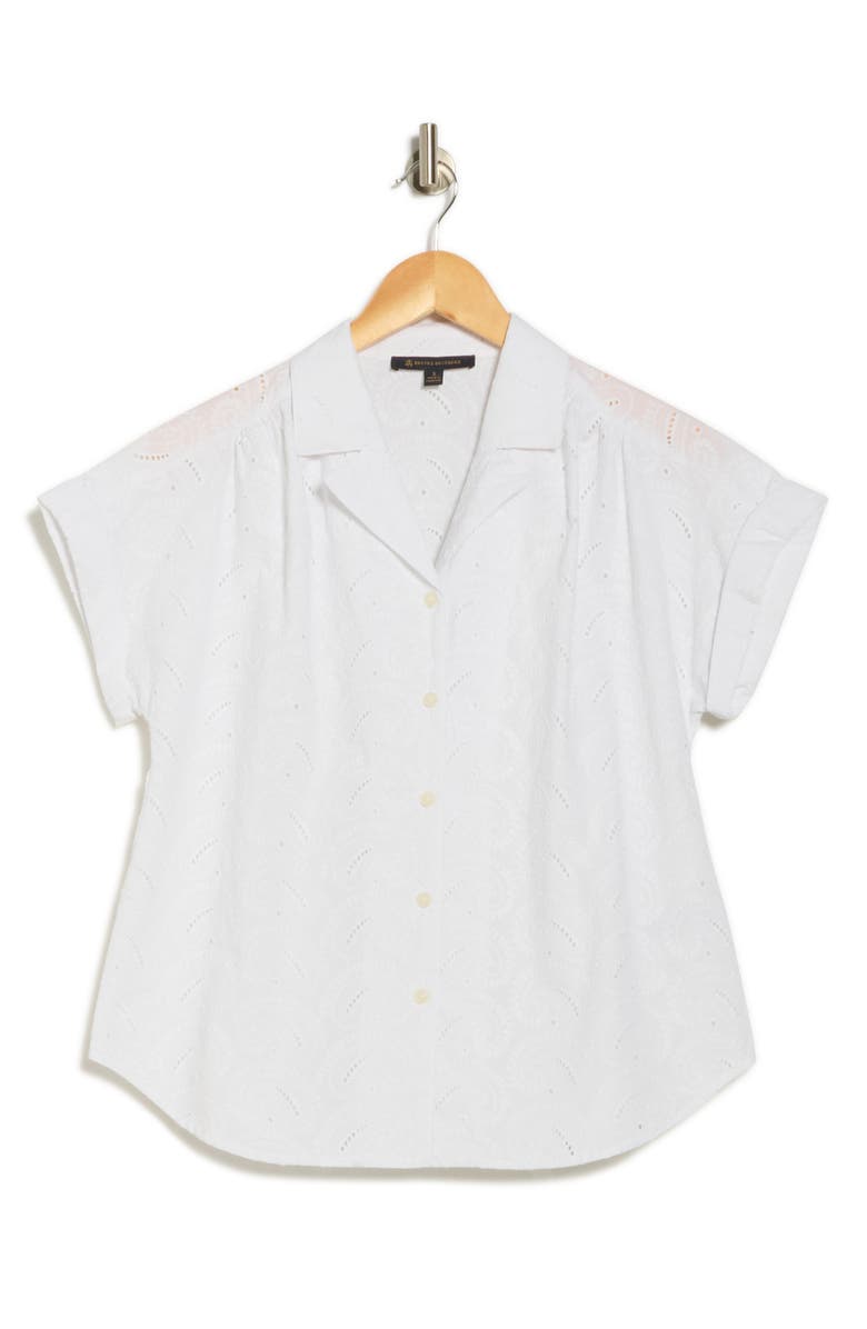 Brooks Brothers Paisley Eyelet Cotton Poplin Camp Shirt, Alternate, color, White