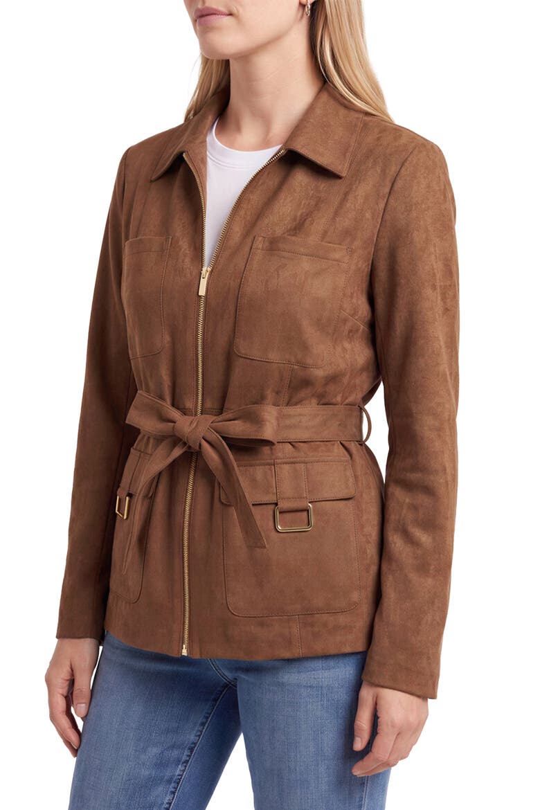 Faux Suede Utility Jacket, Alternate, color, WHISKEY
