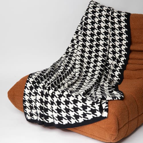 Pink Lemonade Houndstooth Organic Cotton Throw Blanket In Black