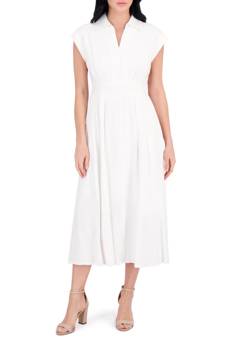 Collar Cotton Midi Dress, Main, color, WHITE