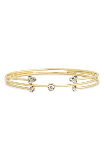 Nordstrom Rack Set Of 3 Cz Cuff Bracelets In Clear- Gold