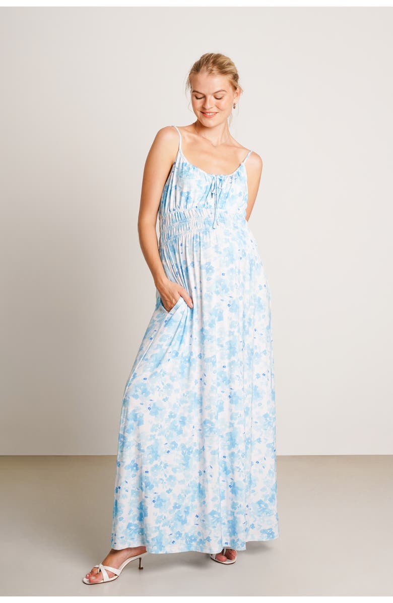 Nom Maternity Capri Maternity & Nursing Maxi Dress, Alternate, color, Blue Floral