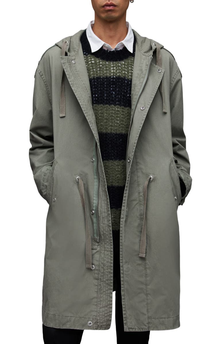 AllSaints Comiso Hooded Cotton Coat, Main, color,