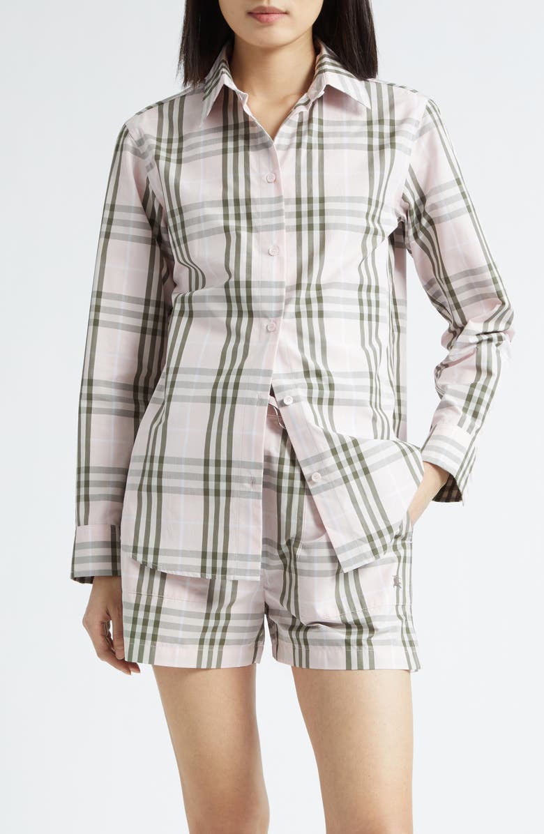 Burberry Emma Check Cotton Poplin Button-Up Shirt, Main, color, Mallow Pink Ip Check