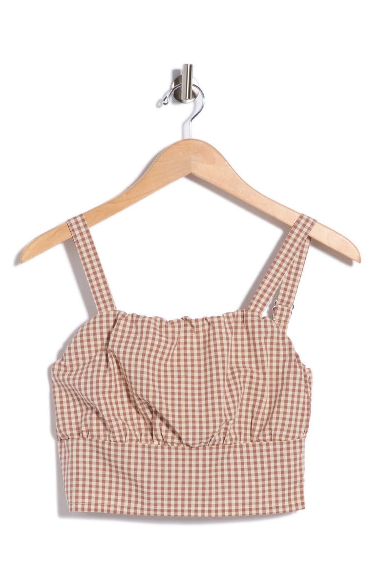 Shirred Gingham Crop Top, Main, color, LATTE/ ECRU
