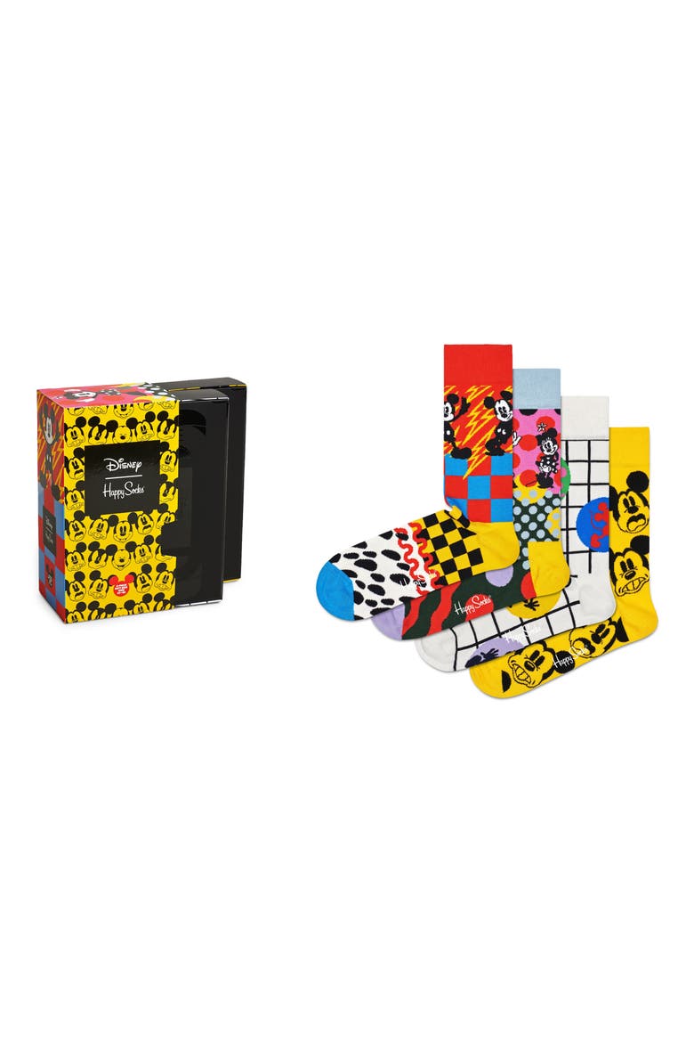 x Disney 4-Pack Assorted Crew Socks Gift Box, Main, color, MEDIUM YELLOW