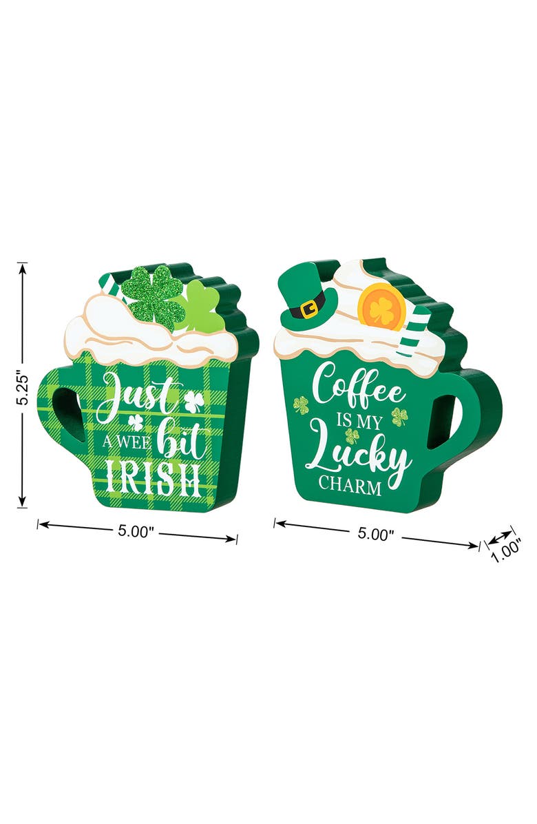 Glitzhome Set of 2 Wooden St. Patrick's Coffee Cup Table Decor, Alternate, color, Green