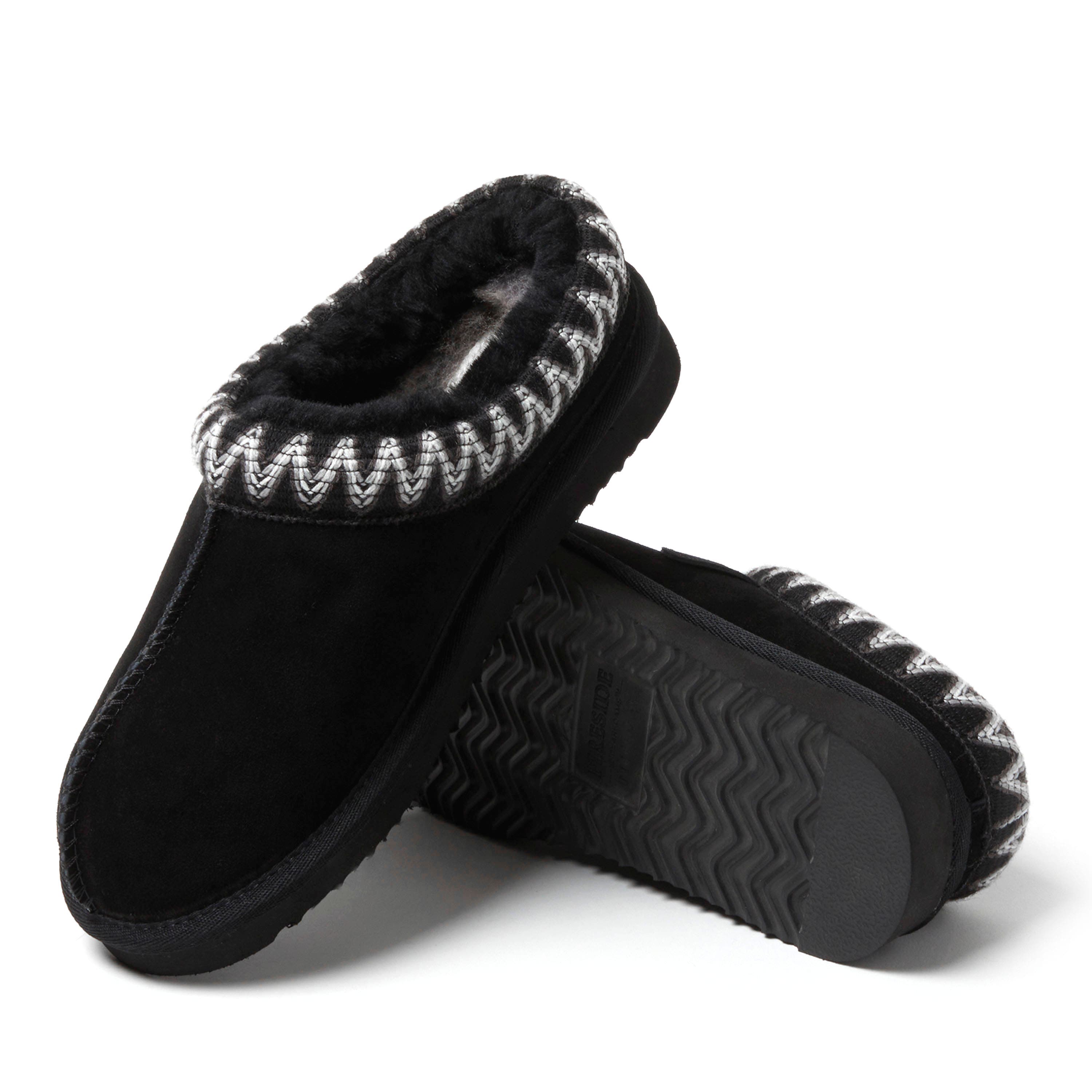 DEARFOAMS Fireside Greta Genuine Shearling Clog Slipper with Embroidery, Alternate, color, Black