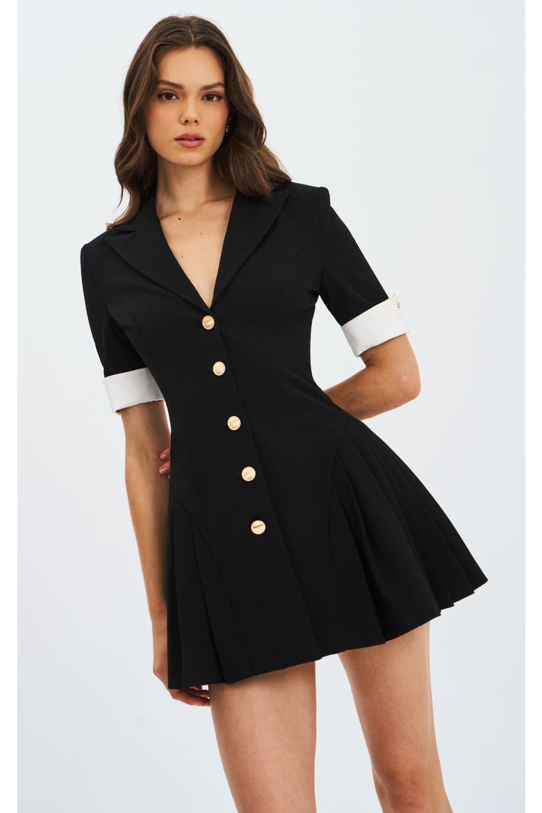 Ilitha Woven Crepe Pleated A-Line Mini Dress, Main, color, Black