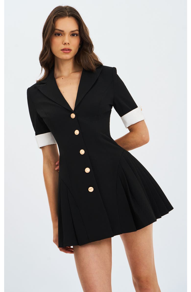 Miss Circle Ilitha Woven Crepe Pleated A-Line Mini Dress, Main, color, Black