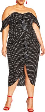 City Chic Gina Spot Off the Shoulder Midi Dress