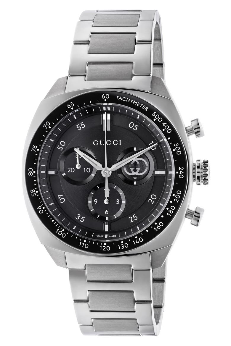 Interlocking Chronograph Watch, 41mm, Main, color, BLACK/ SILVER