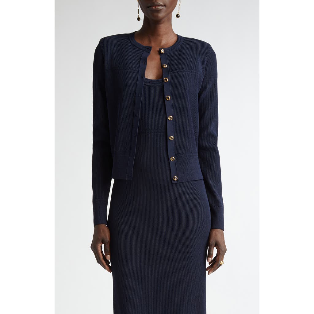 St John St. John Collection Crewneck Cardigan In Midnight