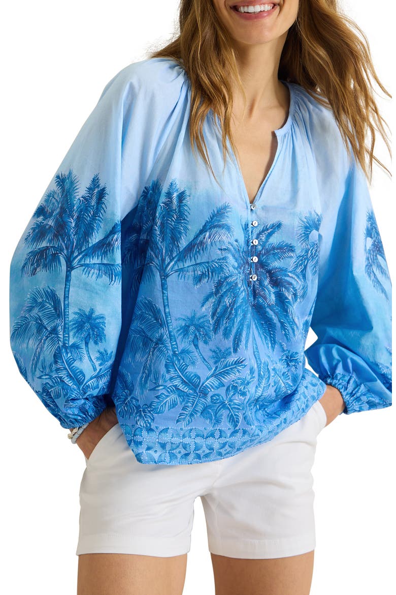 Hibiscus Hues Cotton Top, Main, color, VACATION BLUE