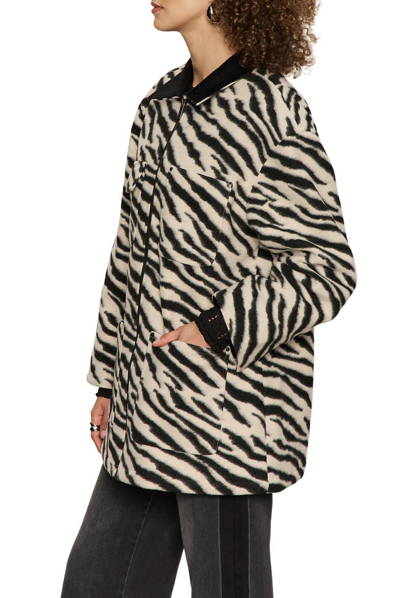 Soirée Zebra Print Barn Jacket, Alternate, color, STRIKING WHITE