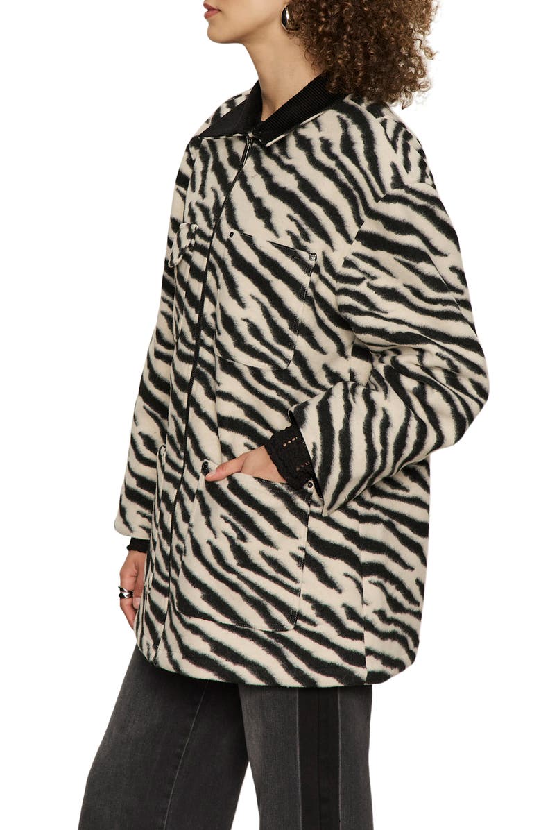 Sanctuary Soirée Zebra Print Barn Jacket, Alternate, color, Striking White