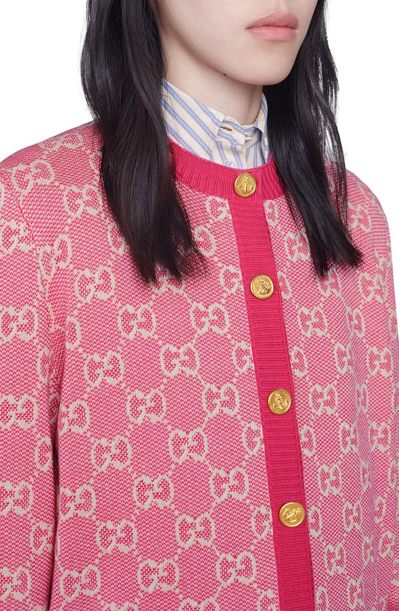 Gucci GG Logo Jacquard Wool Blend Cardigan, Alternate, color, 