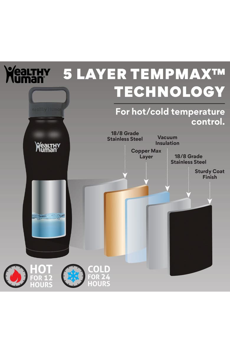 Healthy Human The Curve Water Bottle 21 oz, Alternate, color, Pure Black