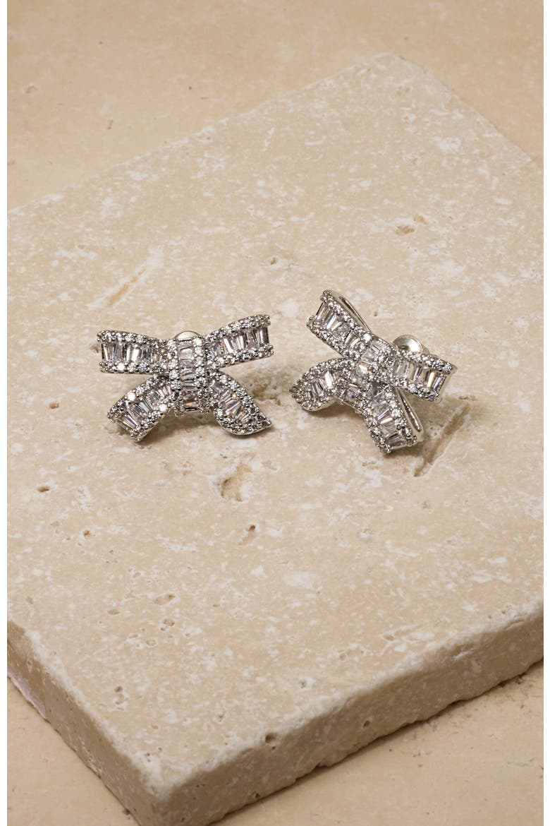 Alicia Crystal Bow Studs, Main, color, Silver