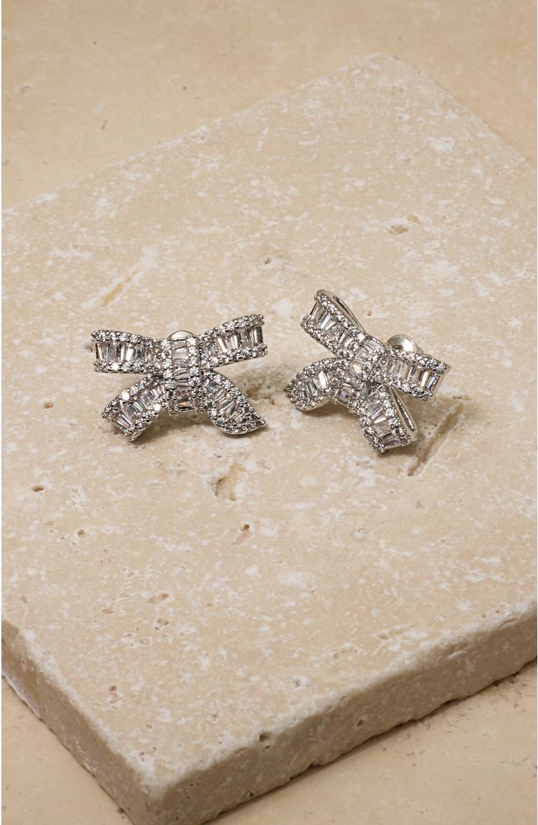 Untamed Petals Alicia Crystal Bow Studs, Main, color, Silver