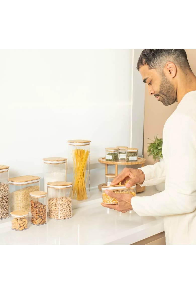Clear Stackable Airtight Food Storage Container Set with Wood Lid 8 Piece, Alternate, color, Clear