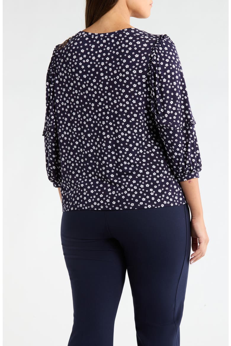 Ruffle Sleeve Print Top, Alternate, color, NAVY/ WHITE DITSY