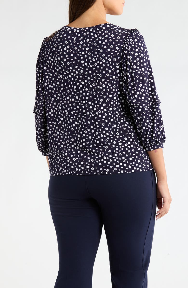 Liverpool Ruffle Sleeve Print Top, Alternate, color, Navy/ White Ditsy