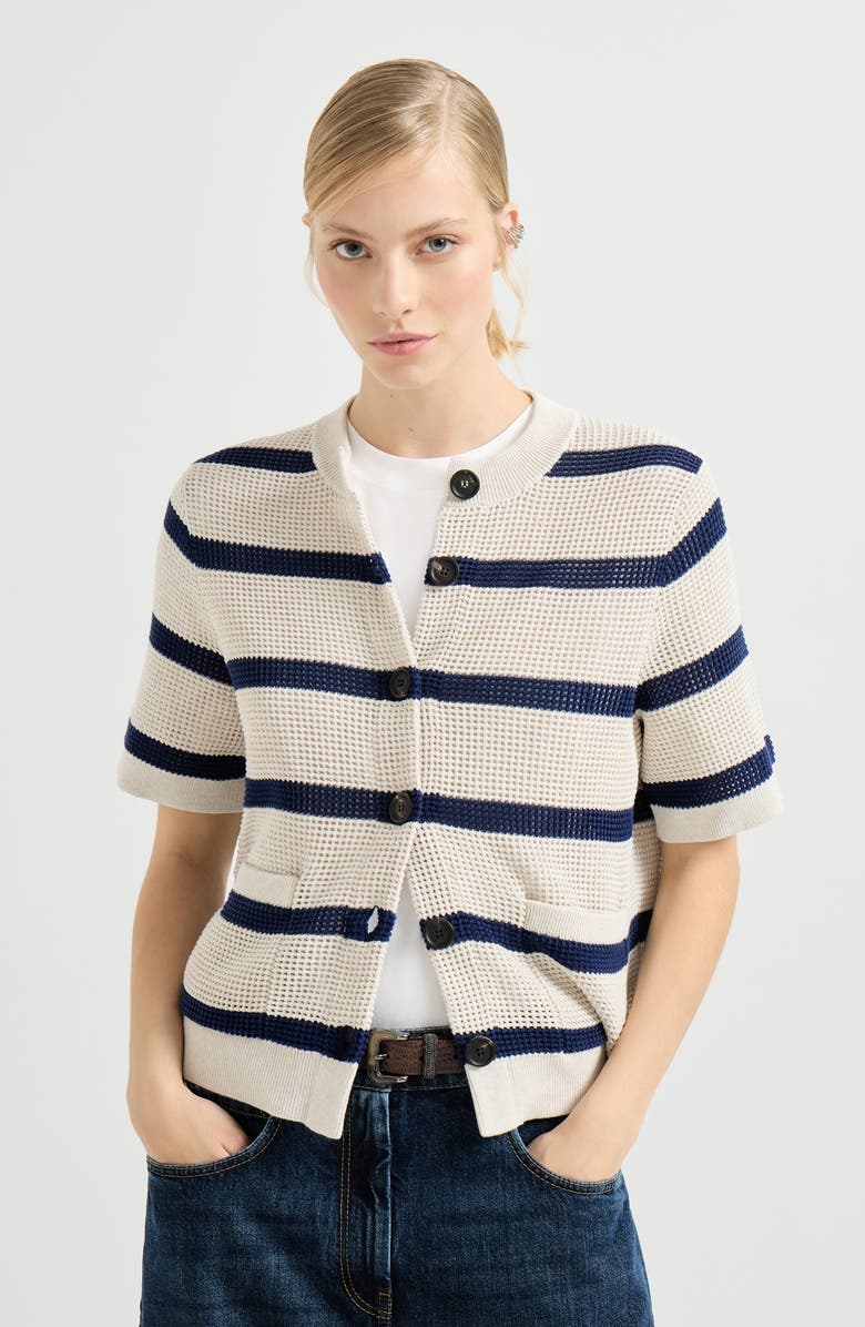 Brunello Cucinelli Striped cardigan, Alternate, color, Blue
