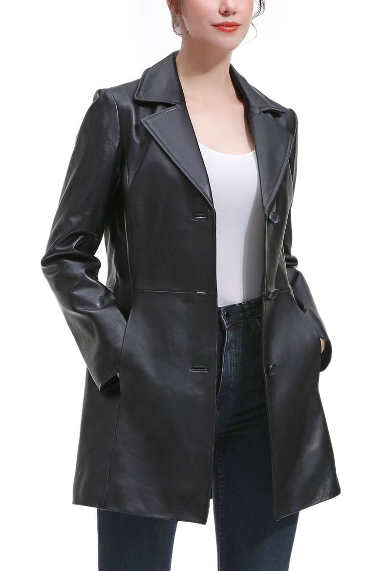 Women's Rylee Leather Walking Coat, Alternate, color, Black