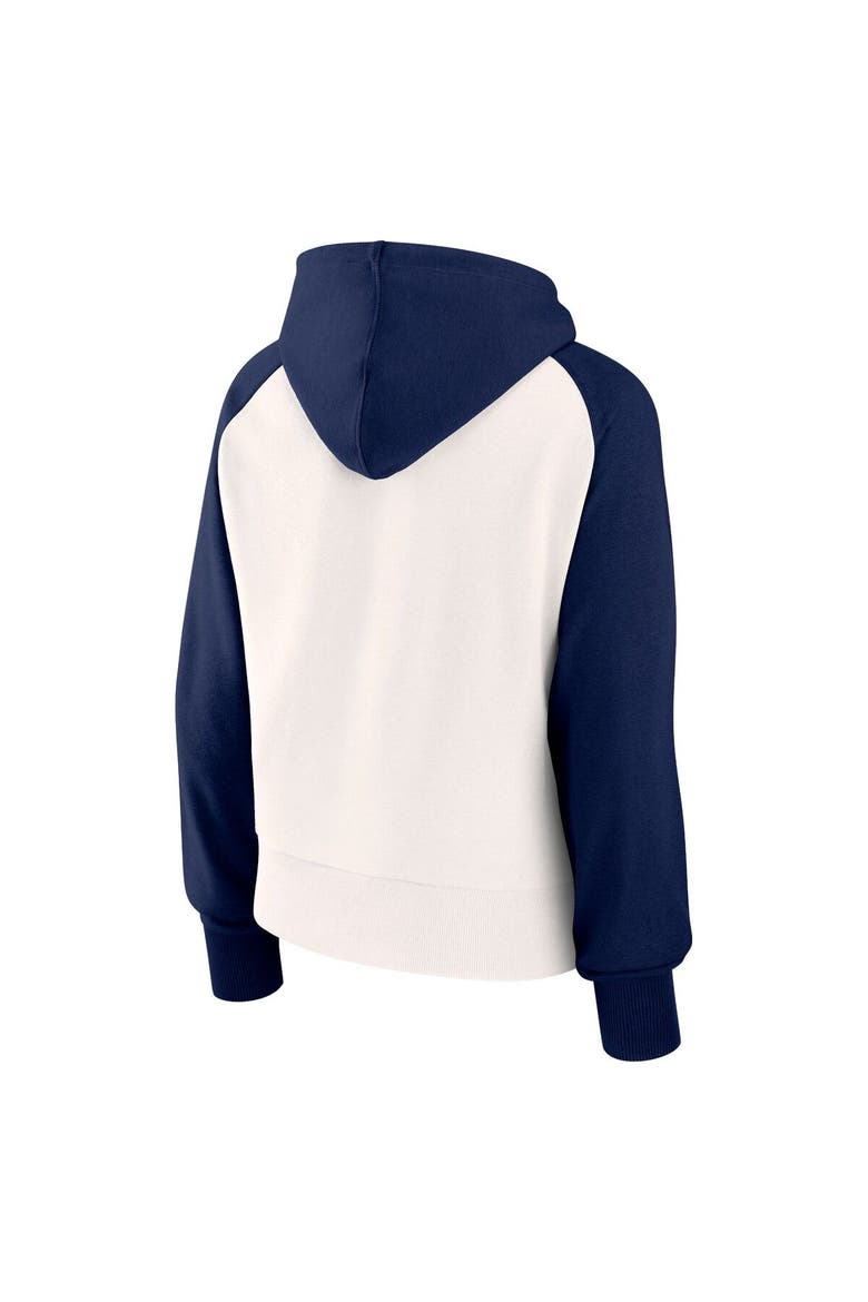 Women's Fanatics Branded White Sporting Kansas City Free Kick Fleece Raglan Pullover Hoodie, Alternate, color, Navy
