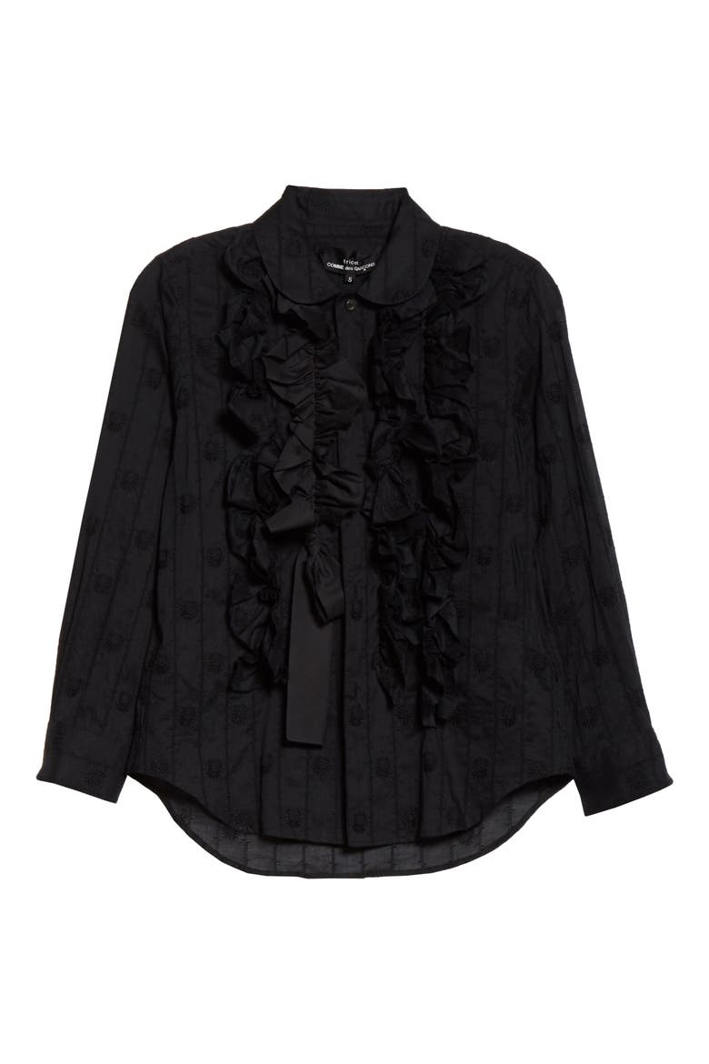 Tricot Comme des Garçons Bow Ruffle Detail Embroidered Shirt, Alternate, color, BLACK