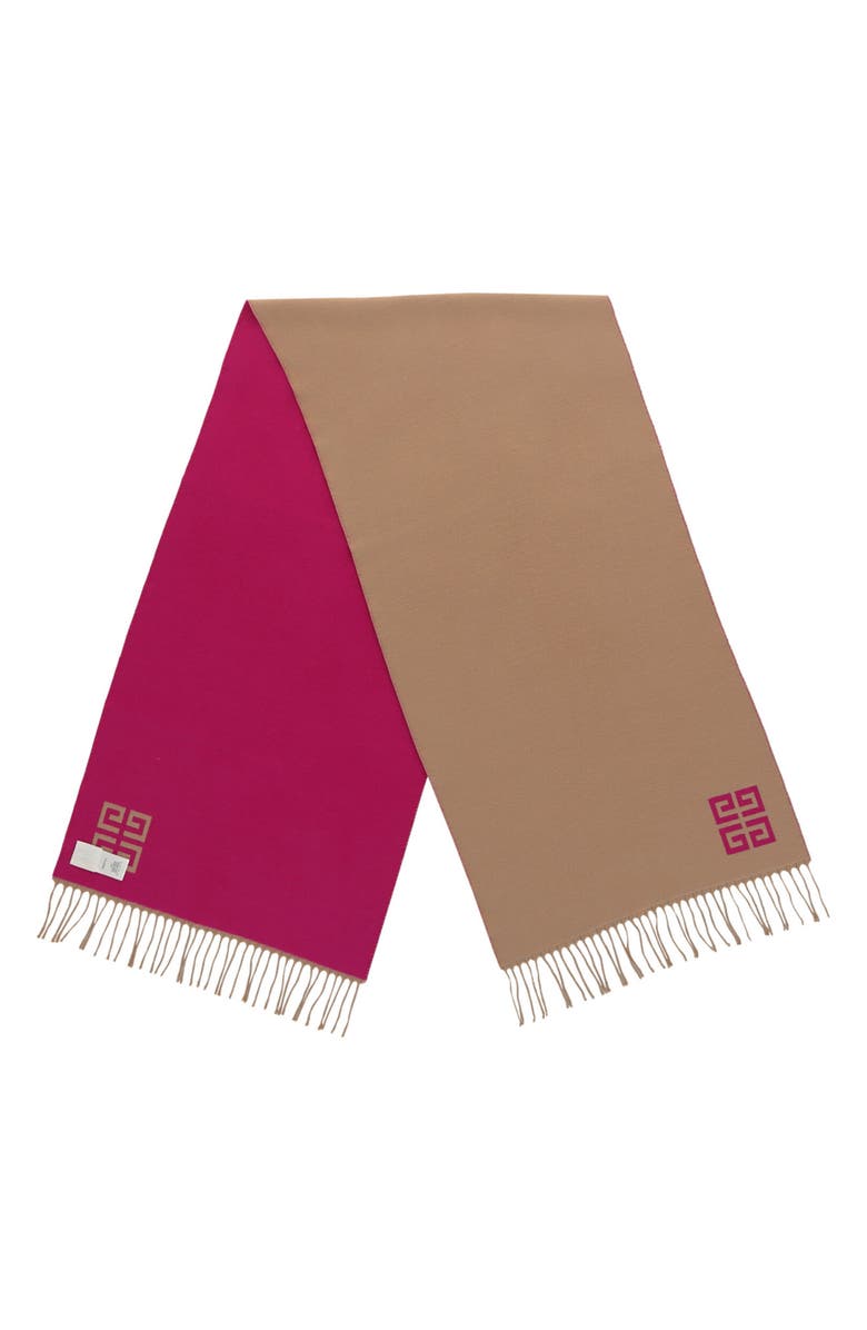 Givenchy 4G Logo Reversible Virgin Wool Scarf, Alternate, color, Beige Fuchsia