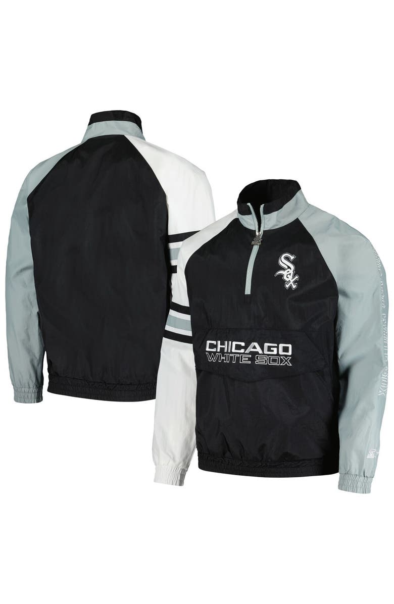 STARTER Men's Starter Black/White Chicago White Sox Elite Raglan Half-Zip Jacket, Main, color, Black