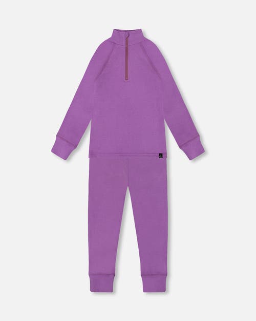 Deux Par Deux Kids Gender Inclusive Two-piece Thermal Underwear Set In Purple