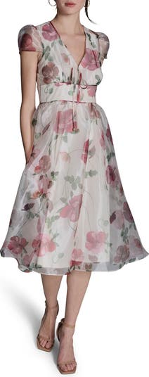 tea length fit and flare dress with sleeves Elbow length sleeves fit and flare Midi dress 1524# main image 1
