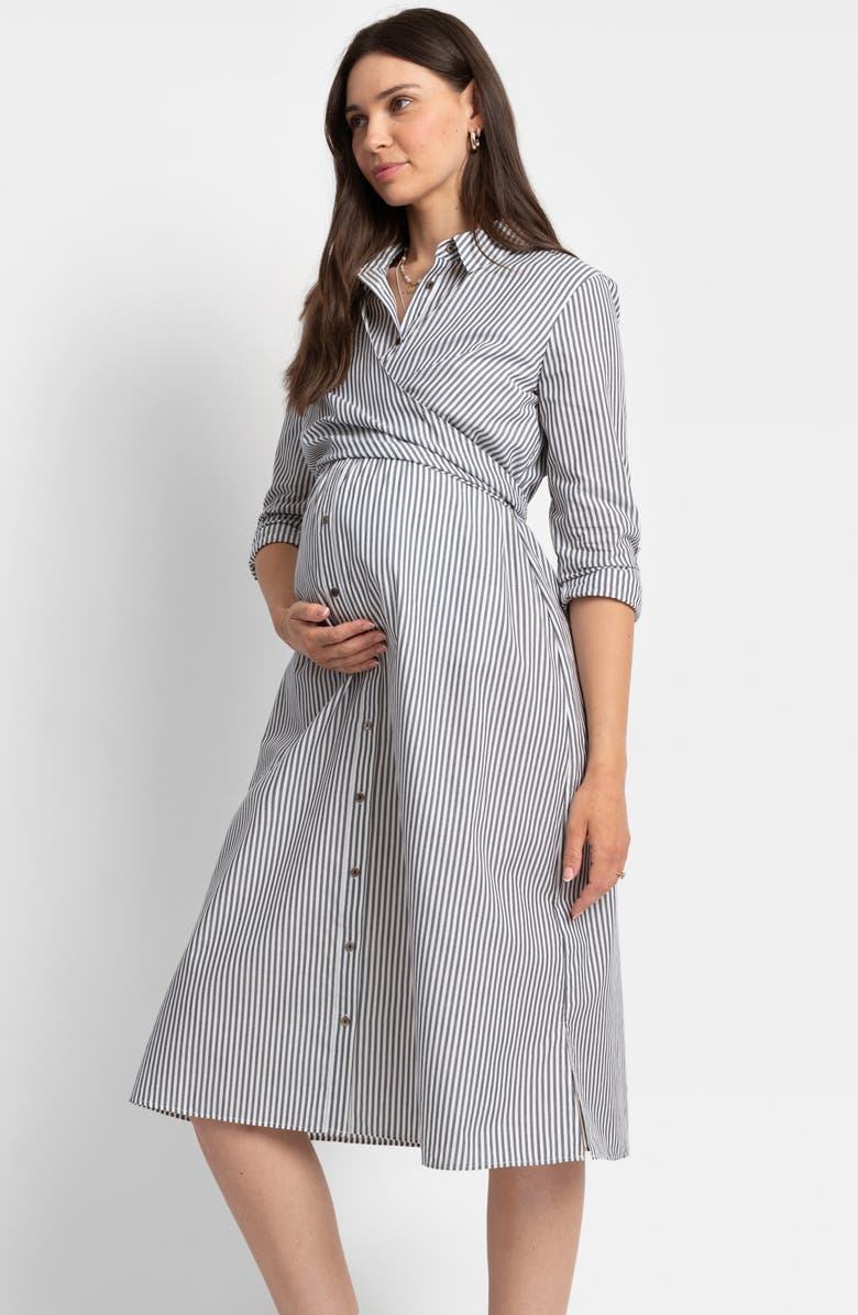Seraphine Stripe Long Sleeve Maternity/Nursing Midi Shirtdress, Alternate, color, 
