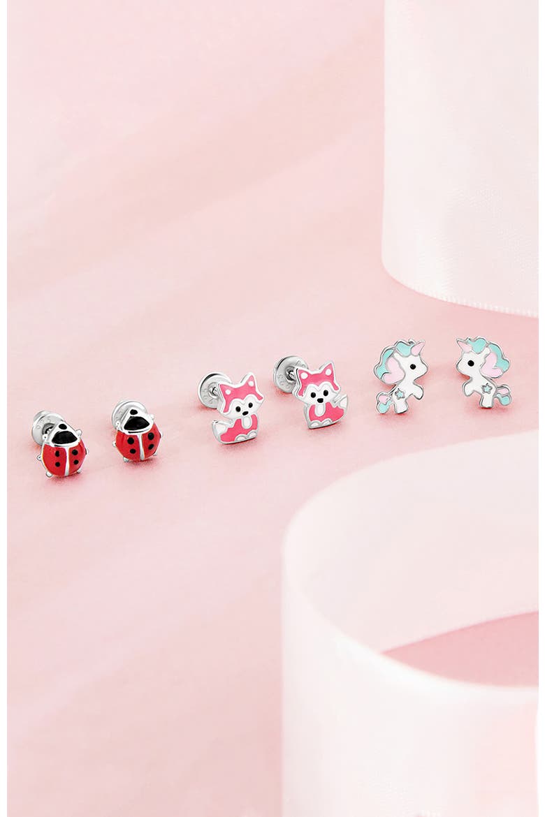 Little Fox Earrings, Alternate, color, Pink & White