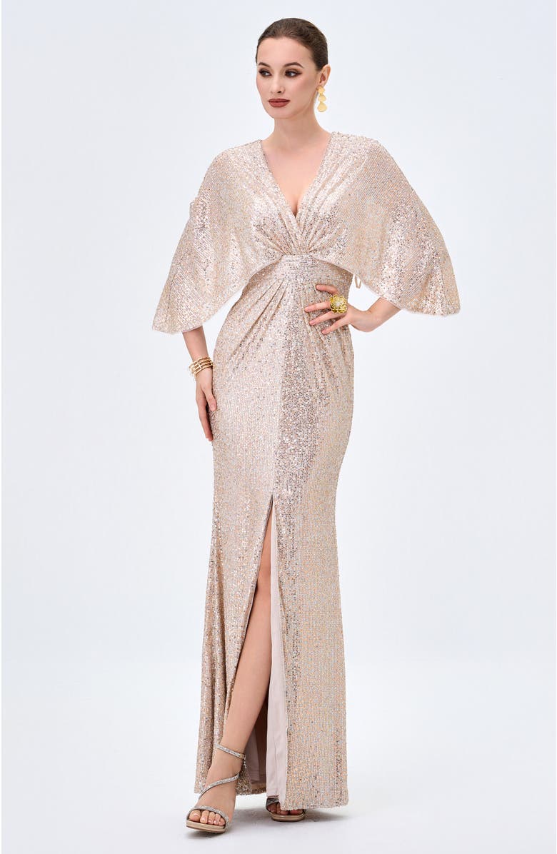 Bariano Oprah Cape Gown, Alternate, color, Nude/Copper